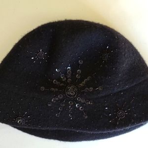 CROFT & BARROW Wool Black Bucket Gatsby Hat Sequin Design Cottagecore